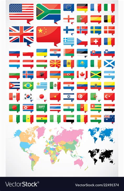 Flags And World Map Royalty Free Vector Image Vectorstock