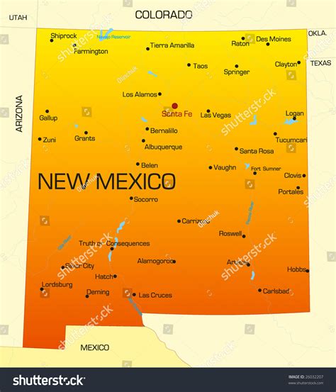 Vector Color Map New Mexico State Stock Vector 26032207 Shutterstock