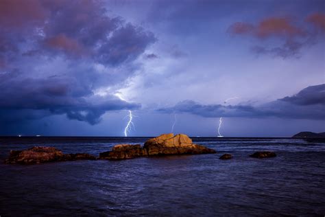 night, Lightning, Landscape, Sea Wallpapers HD / Desktop and Mobile 