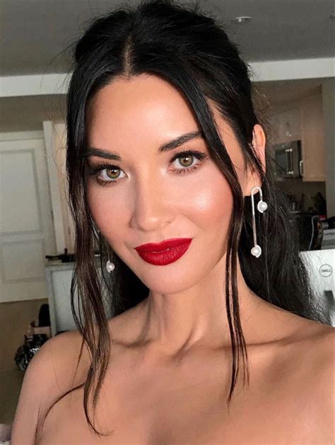 Olivia Munn Half Up Half Down Hair Style And Red Lipstick Makeup By