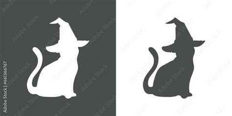 Logo Con Silueta De Gato Negro Sentado Con Sombrero De Bruja Para Su