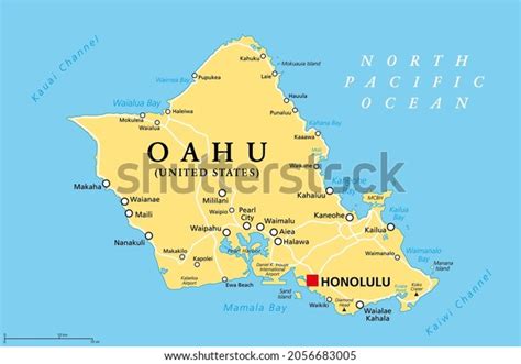 Oahu Hawaii Political Map Capital Honolulu Stock Vektor Royaltyfri
