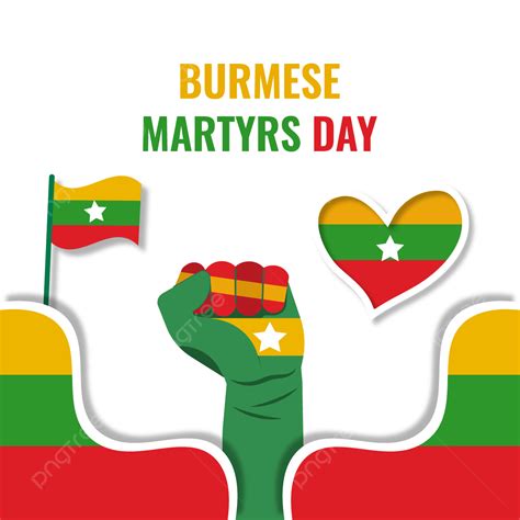 Martyrs Day Vector Hd Images, Orange Color And Flag With Love Burmese