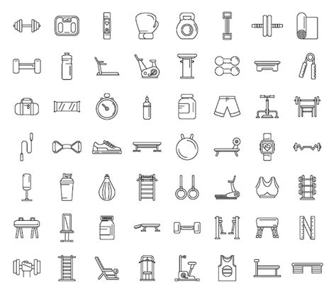 Premium Vector Fitness Equipment Icons Set Outline Vector Active Gym