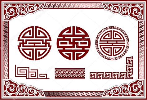 Vector Set Of Oriental Chinese Design Elements Frame Border Knot