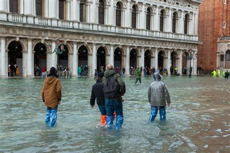 High Water In Venice High Tide Buildings And Flooded Streets Editorial