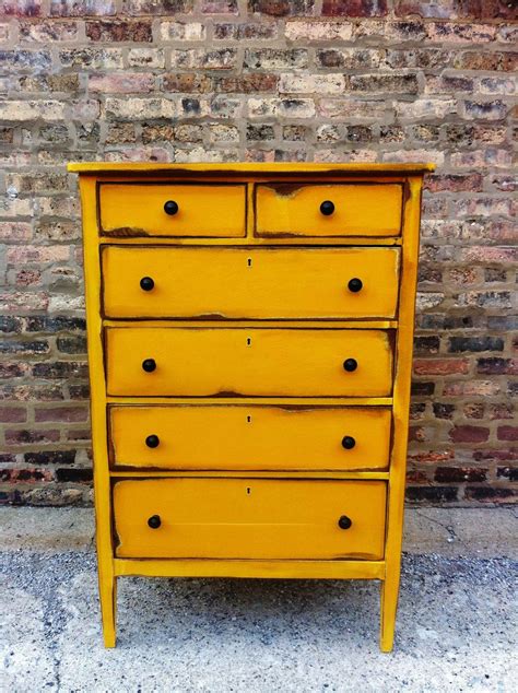 Vintage Distressed Dresser In Sunny Yellow Etsy Yellow Furniture