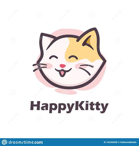 Cute Happy Kitty Cartoon Character Logo Design Illustration Adorable