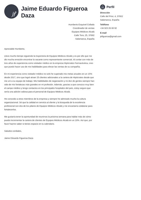 Carta De Presentación Comercial Ejemplos Para Ventas