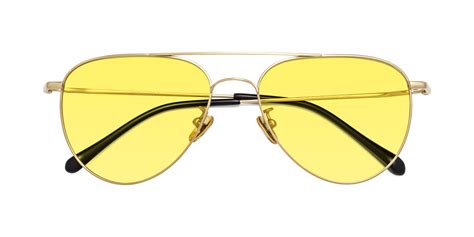 Gold Classic Titanium Aviator Tinted Sunglasses With Medium Yellow Sunwear Lenses 80060