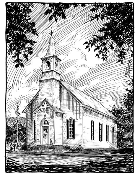 Pen And Ink Drawing Of An Old Church Pen And Ink On Bristol In