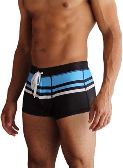 Coofandy Men Square Leg Swim Trunks Stripes Swim Shorts Color Block