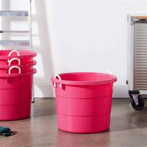 Homz Plastic 18 Gal Utility Bucket Tub W Rope Handle Pink 2 Pack 1