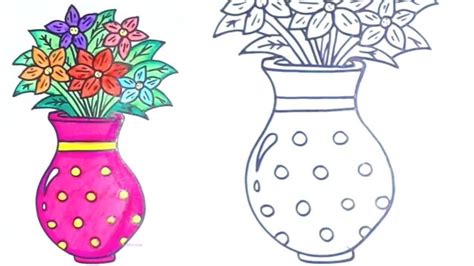 The vase is clear, and filled with colorful flowers and green leaves. How to Draw Flowers in a Vase | Drawing for Kids and ...