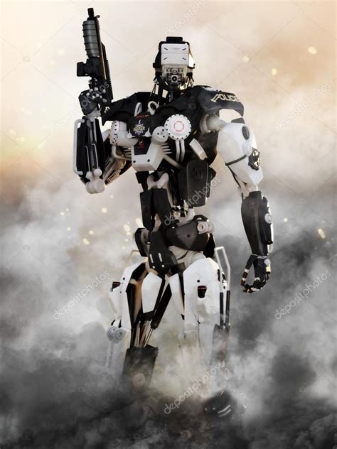 Robot Futuristic Police Armored Mech Weapon — Stock Photo