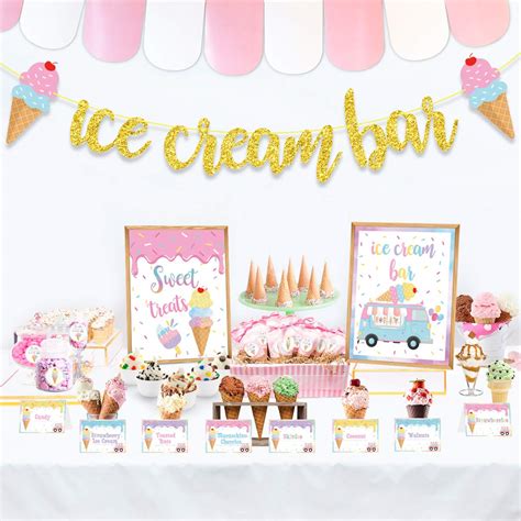 Buy Ice Cream Bar Decor Kit Summer Ice Cream Sundae Bar Glitter Banner