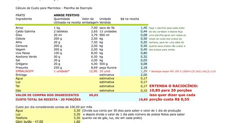 Planilha De Custos De Marmitex Discountmedelapisssss Hot Sex Picture