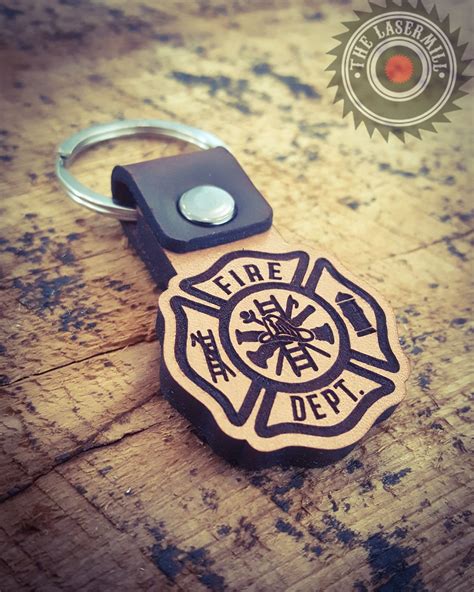 Fire Dept. Leather Keychain 14oz - Veg Tan, laser engraved. | Laser engraved leather, Engraved 