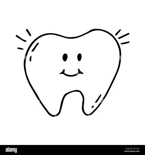 Clean Happy Tooth In Doodle Style Vector Illustration On The Topic Of