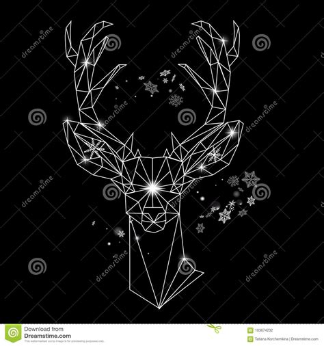 Christmas Geometric Outline Portrait Of A Deer Stock Vector