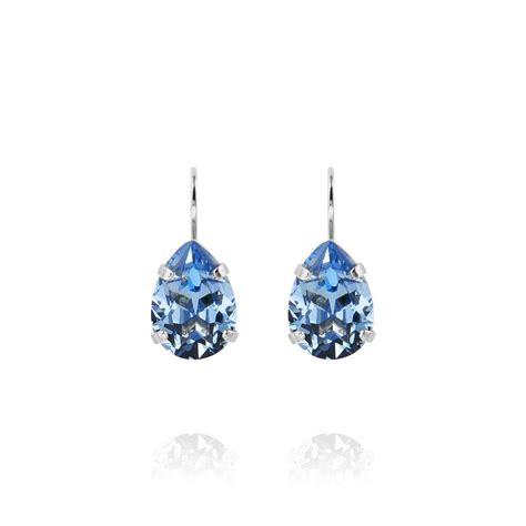 Caroline Svedbom Mini Drop Clasp Earrings Rhodium Light Sapphire Glensia