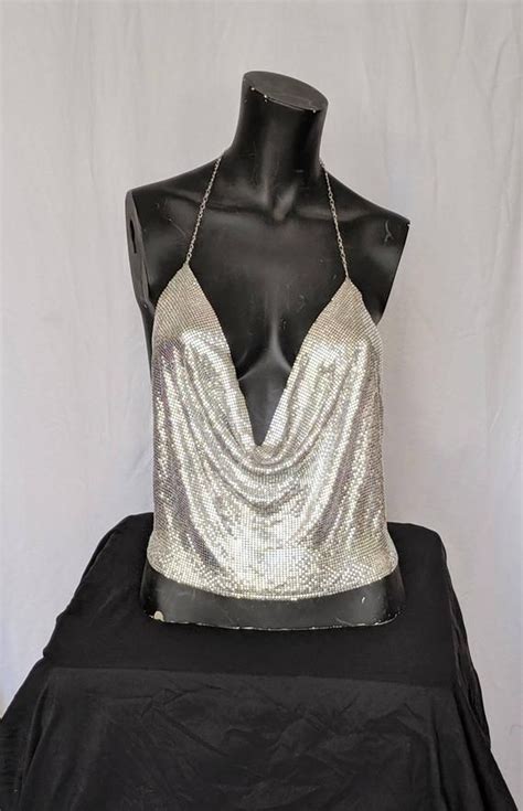 Metallic Silver Halter Top With Thin Chain Straps One Size Etsy In