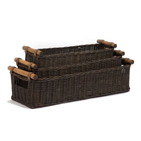 This versatile open storage container has a classic shape and strong basic weave. Long Narrow Pole Handle Wicker Basket | Wicker baskets ...