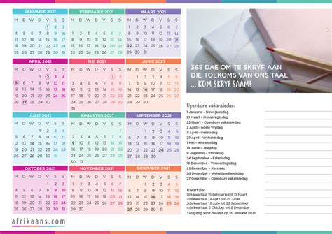 Auch zum ausdrucken als pdf & excel. LAAI 'N GRATIS 2021-KALENDER AF! - Afrikaans.com