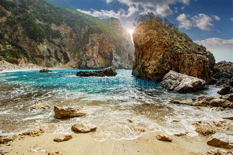 Scenic Greece Landscape Seascape Of Ionian Sea Greece Pelekas Beach