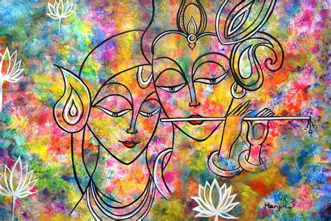 Radha Krishna Holi Abstract Painting By Manjiri Kanvinde Pixels