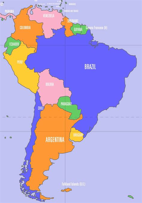 Printable Labeled Map Of South America Political With