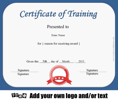 Free Certificate Of Training Template Customizable