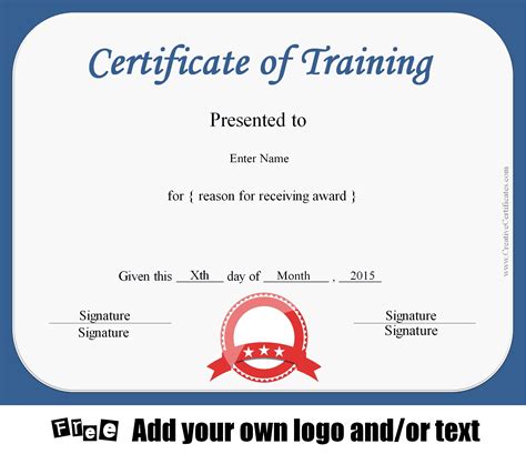 Best certificate templates for various awards. Free Certificate of Training Template - Customizable