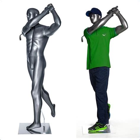 Action Male Golfer Mannequin After Hit Pose Red 3 Display
