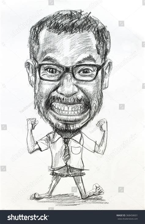 Caricature Drawing Of Manbig Head With Small Body By Charcoal Pencil