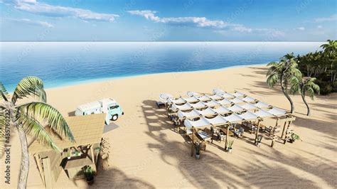 3d Render From Imagine Summer Beach Bar In The Sand With The Sea Beach