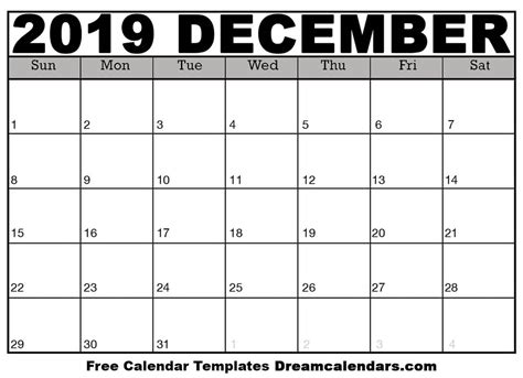 Free Printable December Calendar Template
