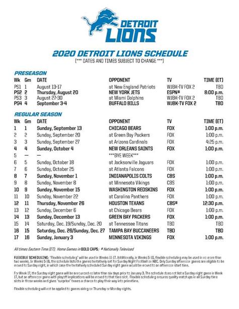 Detroit Lions 2022 Schedule Printable