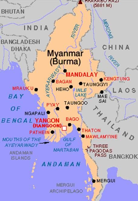 Karte von myanmar mit der hauptstadt pyinmana. Yangon Karte