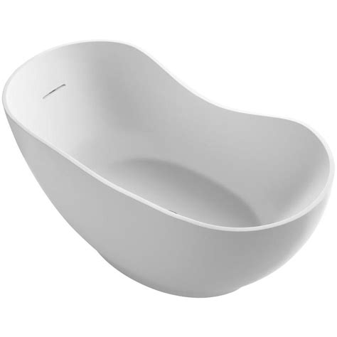 Kohler 60 three wall alcove curved apron soaking tub with right hand drain product features: KOHLER Abrazo 5.5 ft. Center Drain Soaking Tub in Honed ...