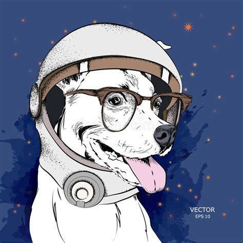 A Cartoon Dog In An Astronaut`s Space Suit Character In Space Vector
