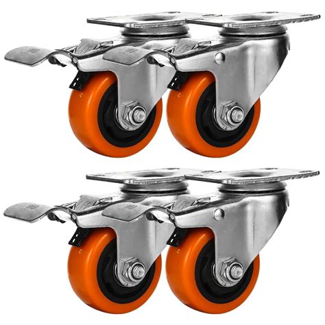Factorduty 3 Inch Orange Plate Caster Wheel Dual Locking Brake