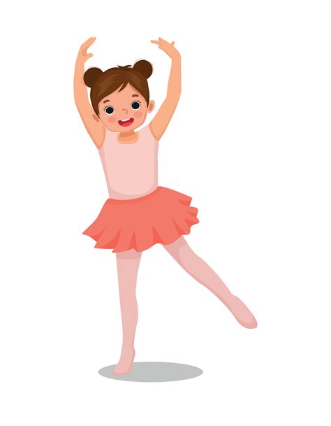 Cute Little Girl Ballerina Practicing Ballet Dancing Style In The Room