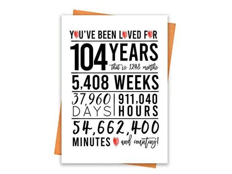 104th Birthday Card Printable Birthday Card 104th Birthday Printables