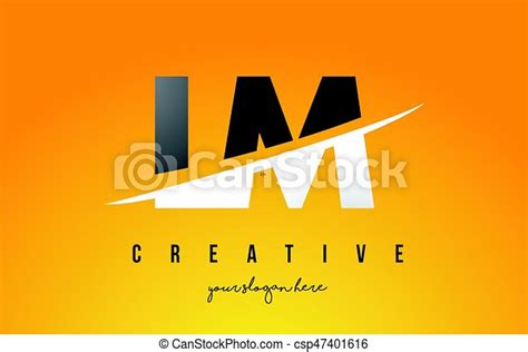 Lm L M Letter Modern Logo Design With Yellow Background And Swoosh Lm