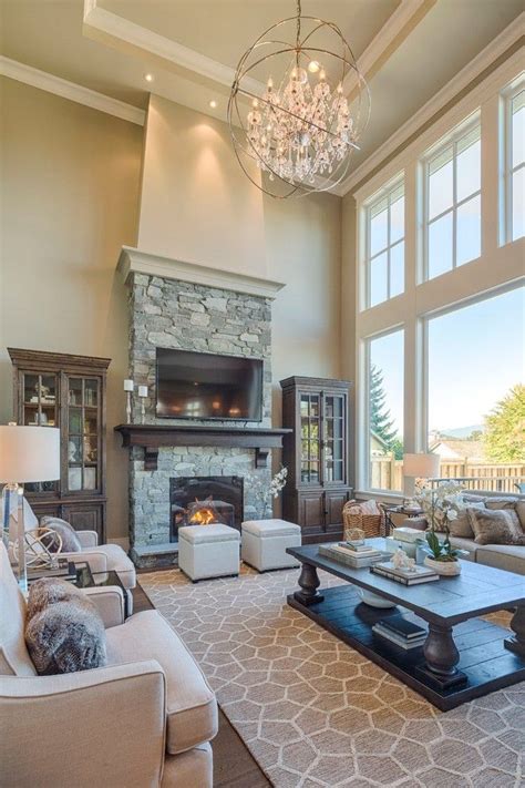 Magnificent Rustic Fireplaces Pictures With Two Story Great Room Tv