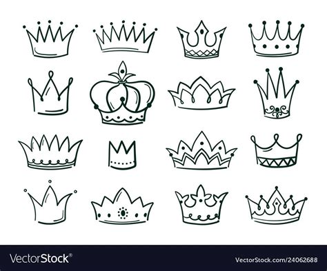 Hand Drawn Crown Sketch Crowns Queen Coronet Simple Elegant Black