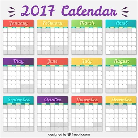Free Vector Colored 2017 Calendar Template