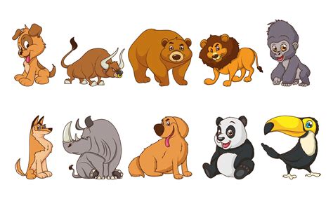 Grupo De Diez Animales Personajes De Dibujos Animados Cómico 1942032