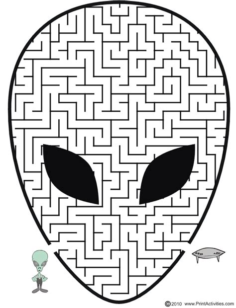 Printable Alien Maze Shaped Like Alien Head